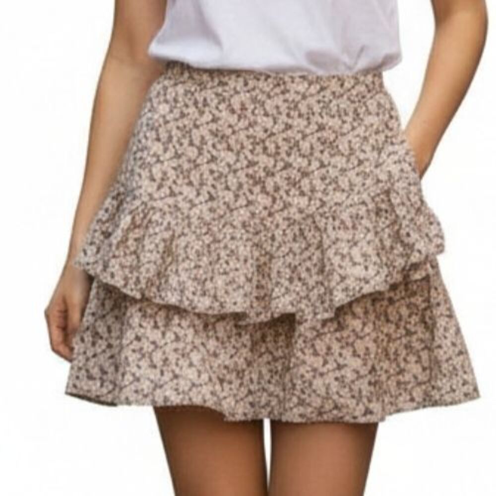Madewell Ditsy Floral Flannel Pull-On Ruffled Mini Skirt Women Large Tan